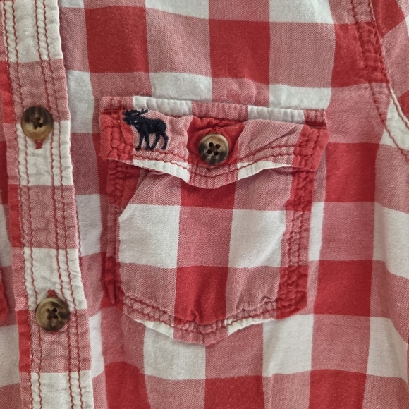 Abercrombie Kids Orange and White Plaid Button-Down Shirt Size 8 - Picture 2 of 7